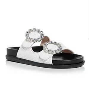 Ariel Crystal-Embellished Snakeskin-Embossed Leather Slides